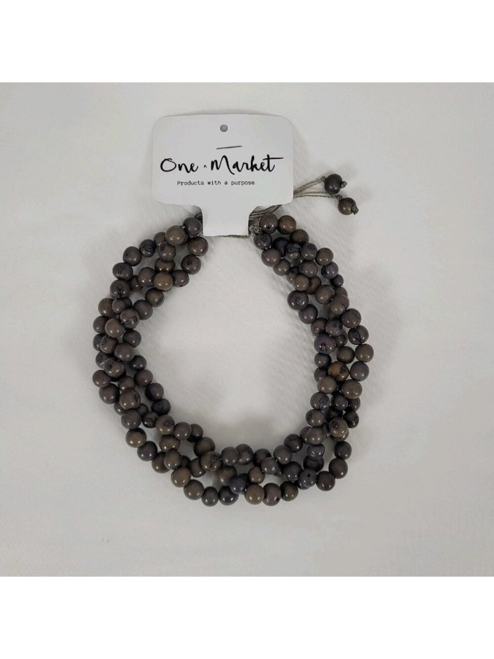 NWT One Market Grey Brown Beaded Necklace Boho Handmade MSRP $30